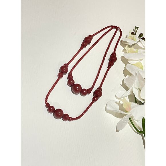Dark Red Cherry Double Layered Necklace - Picture 1 of 5